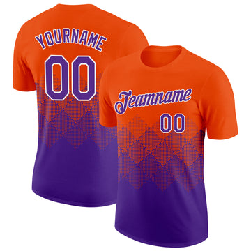 Custom Orange Purple-White 3D Pattern Design Gradient Square Shapes Performance T-Shirt