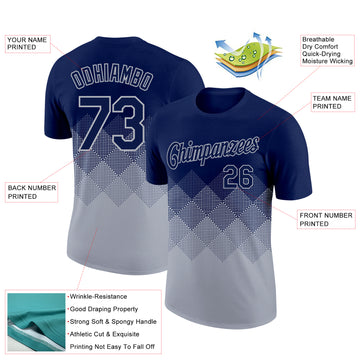Custom Navy Gray 3D Pattern Design Gradient Square Shapes Performance T-Shirt