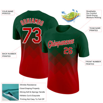 Custom Green Red-White 3D Pattern Design Gradient Square Shapes Performance T-Shirt