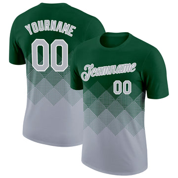 Custom Green Gray-White 3D Pattern Design Gradient Square Shapes Performance T-Shirt
