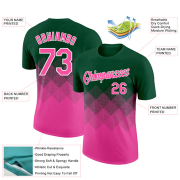 Custom Green Pink-White 3D Pattern Design Gradient Square Shapes Performance T-Shirt