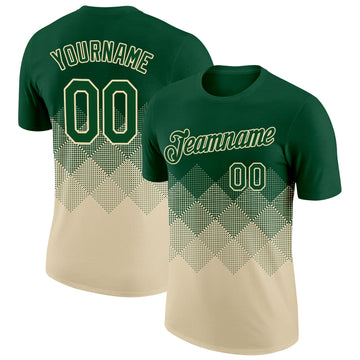 Custom Green Cream 3D Pattern Design Gradient Square Shapes Performance T-Shirt