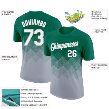 Custom Kelly Green White-Gray 3D Pattern Design Gradient Square Shapes Performance T-Shirt