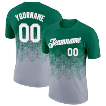 Custom Kelly Green White-Gray 3D Pattern Design Gradient Square Shapes Performance T-Shirt