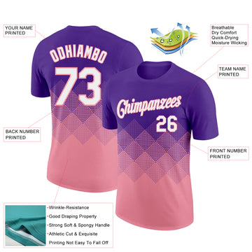 Custom Purple White-Medium Pink 3D Pattern Design Gradient Square Shapes Performance T-Shirt