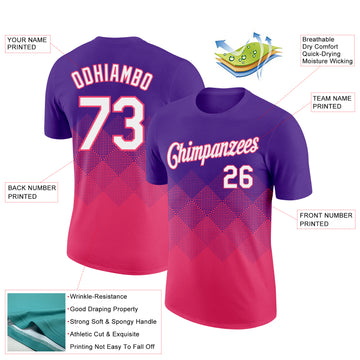Custom Purple White-Neon Pink 3D Pattern Design Gradient Square Shapes Performance T-Shirt