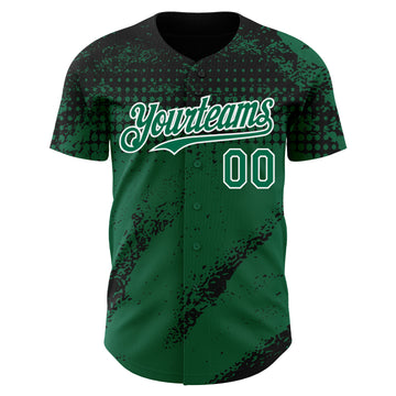 Custom Black Kelly Green-White 3D Pattern Design Splash Grunge Fragment Authentic Baseball Jersey