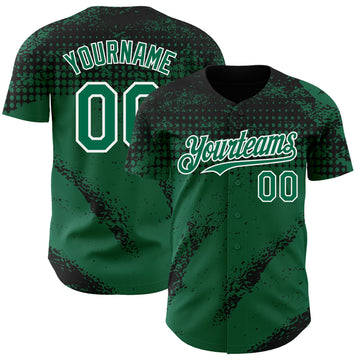 Custom Black Kelly Green-White 3D Pattern Design Splash Grunge Fragment Authentic Baseball Jersey
