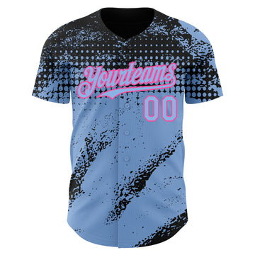 Custom Black Light Blue-Pink 3D Pattern Design Splash Grunge Fragment Authentic Baseball Jersey
