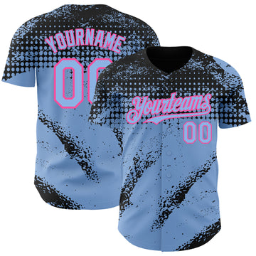 Custom Black Light Blue-Pink 3D Pattern Design Splash Grunge Fragment Authentic Baseball Jersey
