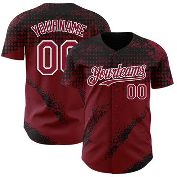 Custom Black Crimson-White 3D Pattern Design Splash Grunge Fragment Authentic Baseball Jersey