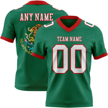 Custom Kelly Green White-Red 3D Pattern Mexico Mesh Authentic Football Jersey
