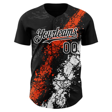 Custom Black Orange-White 3D Pattern Design Splash Authentic Baseball Jersey