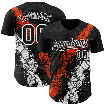 Custom Black Orange-White 3D Pattern Design Splash Authentic Baseball Jersey