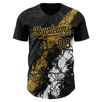 Custom Black Old Gold-White 3D Pattern Design Splash Authentic Baseball Jersey
