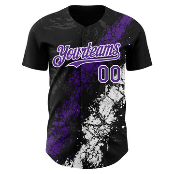 Custom Black Purple-White 3D Pattern Design Splash Authentic Baseball Jersey