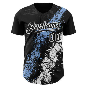 Custom Black Light Blue-White 3D Pattern Design Splash Authentic Baseball Jersey