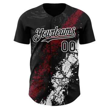 Custom Black Crimson-White 3D Pattern Design Splash Authentic Baseball Jersey