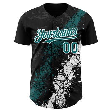 Custom Black Teal-White 3D Pattern Design Splash Authentic Baseball Jersey