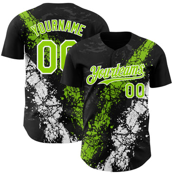 Custom Black Neon Green-White 3D Pattern Design Splash Authentic Baseball Jersey