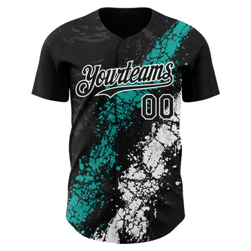 Custom Black Aqua-White 3D Pattern Design Splash Authentic Baseball Jersey