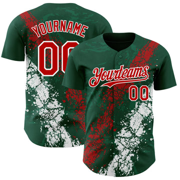 Custom Green Red-White 3D Pattern Design Splash Authentic Baseball Jersey