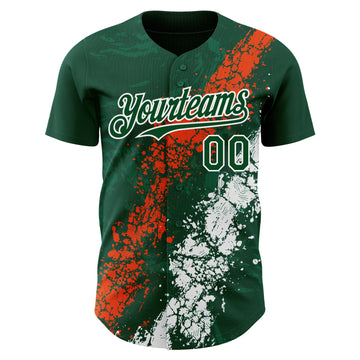 Custom Green Orange-White 3D Pattern Design Splash Authentic Baseball Jersey