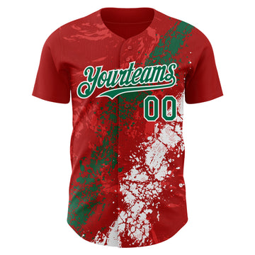 Custom Red Kelly Green-White 3D Pattern Design Splash Authentic Baseball Jersey