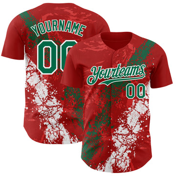 Custom Red Kelly Green-White 3D Pattern Design Splash Authentic Baseball Jersey