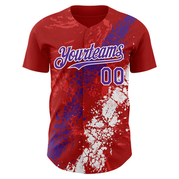 Custom Red Purple-White 3D Pattern Design Splash Authentic Baseball Jersey