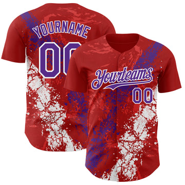 Custom Red Purple-White 3D Pattern Design Splash Authentic Baseball Jersey