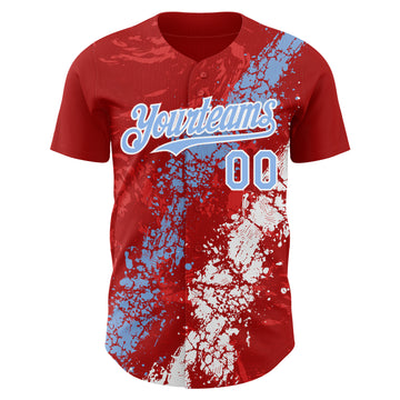 Custom Red Light Blue-White 3D Pattern Design Splash Authentic Baseball Jersey