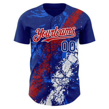Custom Royal Red-White 3D Pattern Design Splash Authentic Baseball Jersey