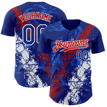 Custom Royal Red-White 3D Pattern Design Splash Authentic Baseball Jersey