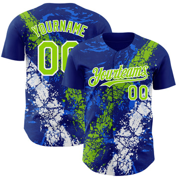 Custom Royal Neon Green-White 3D Pattern Design Splash Authentic Baseball Jersey