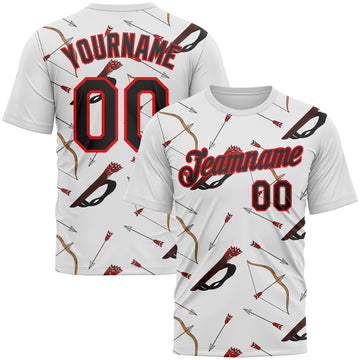 Custom White Black-Fire Red 3D Pattern Design Arrow Archery Bow Target Performance T-Shirt