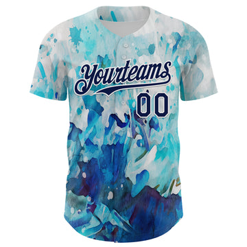 Custom White Navy 3D Pattern Design Burner Costumes Watercolor Paint Authentic Baseball Jersey