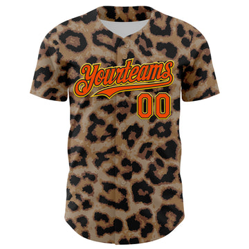 Custom Brown Orange Black-Yellow 3D Pattern Design Rave Party Animal Leopard Print Authentic Baseball Jersey