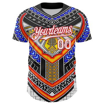 Custom Black White-Fire Red 3D Pattern Design Burner Costumes Tribal Authentic Baseball Jersey
