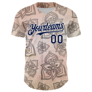 Custom Cream Navy-White 3D Pattern Design Burner Costumes Paisley Bandana Authentic Baseball Jersey