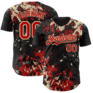 Custom Black Red-Cream 3D Pattern Design Splash Authentic Baseball Jersey