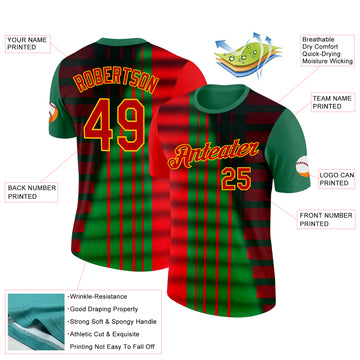 Custom Green Red-Yellow 3D Pattern Design Mexico Stripe Sport Wear Performance T-Shirt