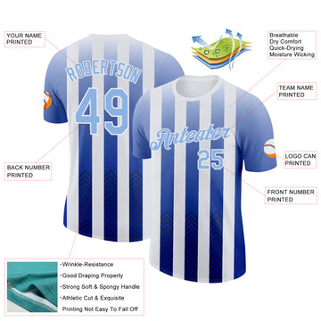 Custom White Light Blue-Black 3D Pattern Design Argentina Gradient Sport Wear Performance T-Shirt