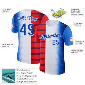Custom White Thunder Blue-Red 3D Pattern Design USA Gradient Sport Wear Performance T-Shirt