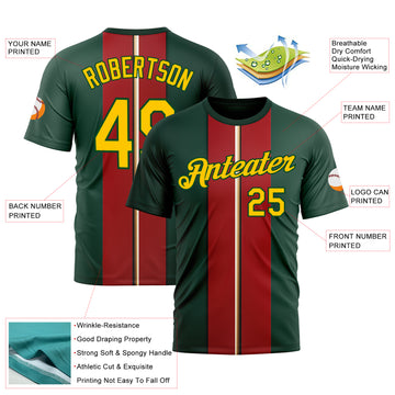 Custom Green Yellow-Red 3D Pattern Design Mexico Portugal Sport Wear Performance T-Shirt