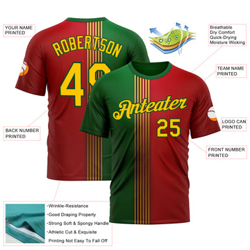 Custom Red Yellow-Green 3D Pattern Design Mexico Portugal Sport Wear Performance T-Shirt