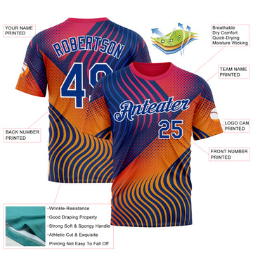 Custom Red Royal Yellow Blue-White 3D Pattern Design Romania Colombia Sport Wear Performance T-Shirt