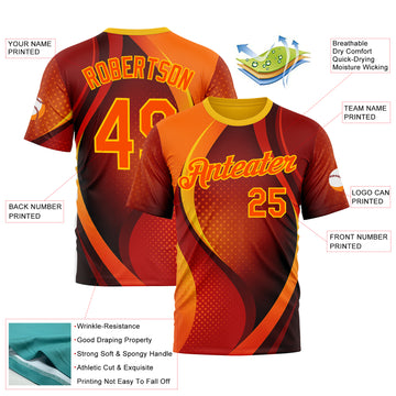Custom Orange Yellow 3D Pattern Design Gradient Sport Wear Performance T-Shirt