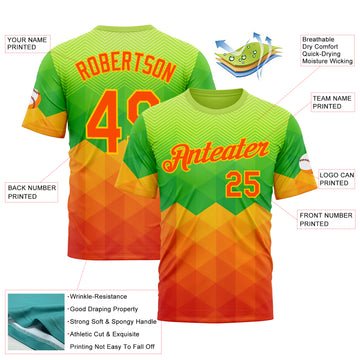 Custom Green Orange-Yellow 3D Pattern Design Gradient Sport Wear Performance T-Shirt