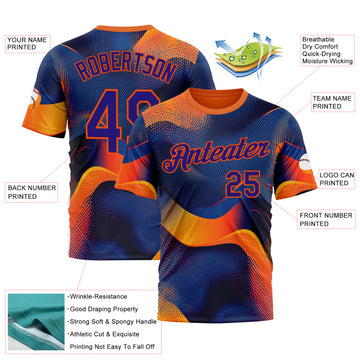 Custom Orange Dark Purple-Blue 3D Pattern Design Gradient Sport Wear Performance T-Shirt